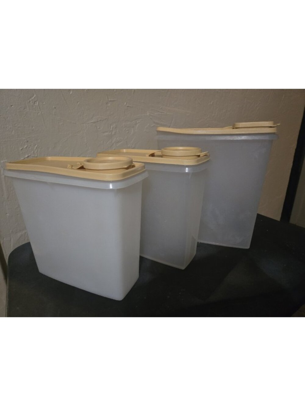 One Tupperware Cereal Canister 469-15 & Two Jr Cereal 499-3 All W/ Pour Lids